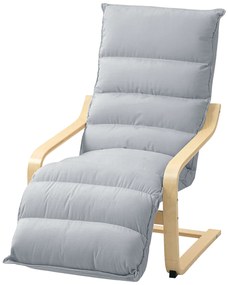 HOMCOM Πολυθρόνα Lounge από ξύλο σημύδας, Πολυθρόνα με ρυθμιζόμενο υποπόδιο, Μοντέρνα πολυθρόνα με μπράτσα, Ανοιχτό γκρι