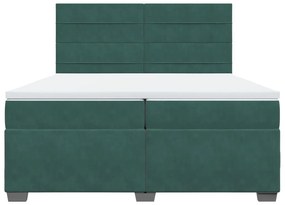 Κρεβάτι Boxspring με Στρώμα Σκούρο Πράσινο 200x200εκ. Βελούδινο - Πράσινο