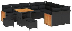 Σετ Καναπέ Κήπου με μαξιλάρι 13 pcs Μαύρο συνθετικό ρατάν