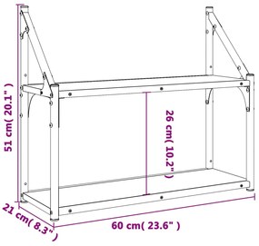 Ραφιέρα Τοίχου με 2 Ράφια Καπνιστή Δρυς 60x21x51 εκ. Επεξ. Ξύλο - Καφέ