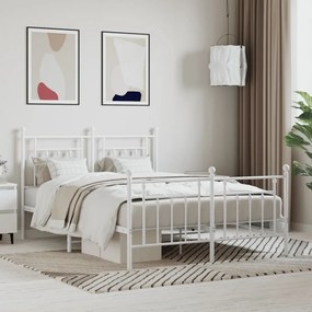 Πλαίσιο Κρεβατιού με Κεφαλάρι&amp;Ποδαρικό Λευκό 140x200εκ. Μέταλλο