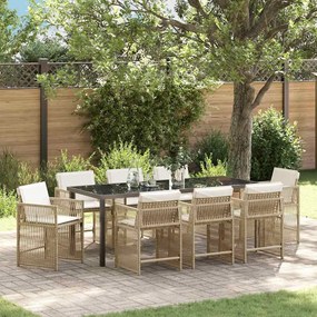vidaXL Σέτ φαγητού για κήπο 9 pcs Μπεζ συνθετικό ρατάν