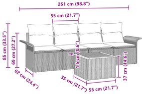 vidaXL Σετ Καναπέ 5 Τεμαχίων με Μαξιλάρια Μπεζ Πολυ Ράταν Ακακία