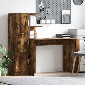 vidaXL Γραφείο με αποθηκευτικό χώρο με ράφι 2 pcs Καπνιστό Δρύς