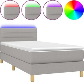 vidaXL Κρεβάτι Boxspring με Στρώμα &amp; LED Αν.Γκρι 80x200 εκ. Υφασμάτινο