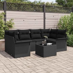 vidaXL Σετ Καναπέ Κήπου 7 pcs Μαύρο Πολυ ράταν
