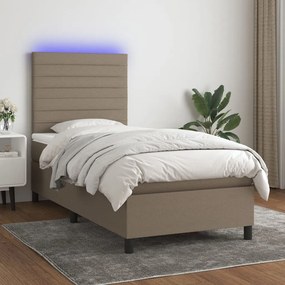 Κρεβάτι Boxspring με Στρώμα &amp; LED Taupe 90x200 εκ. Υφασμάτινο