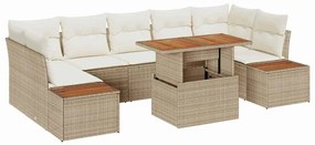 vidaXL Σετ Καναπέ Κήπου με αποθήκευση 8 pcs Μπεζ Πολυ ράταν