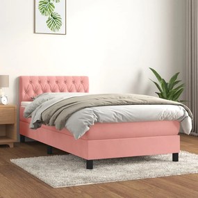 vidaXL Κρεβάτι Boxspring με Στρώμα Ροζ 100x200 εκ. Βελούδινο
