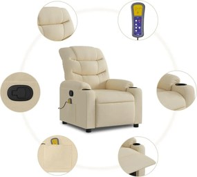 vidaXL Πολυθρόνα Μασάζ Ανακλινόμενη Κρεμ Υφασμάτινη