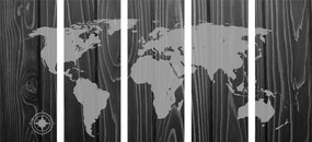 Εικόνα 5 τμημάτων ασπρόμαυρος χάρτης με πυξίδα σε ξύλο - 100x50