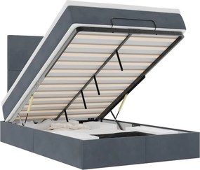 vidaXL Οθωμανικό κρεβάτι με στρώματα &amp; LEDs Σκούρο γκρι Βελούδο