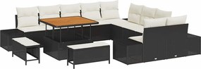 vidaXL Σετ Καναπέ Κήπου με μαξιλάρι 13 pcs Μαύρο Πολυ ράταν