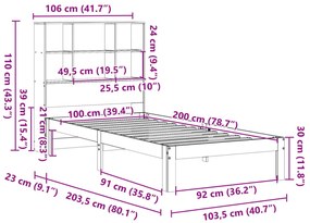 Κρεβάτι Βιβλιοθήκη Χωρίς Στρώμα 100x200 εκ. Μασίφ Ξύλο Πεύκο - Λευκό