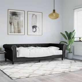Καναπές Κρεβάτι με Στρώμα Μαύρος 90 x 200 εκ. Συνθετικό Δέρμα