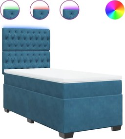 vidaXL Κρεβάτι Boxspring με Στρώμα Μπλε 80 x 200 εκ. Βελούδινο