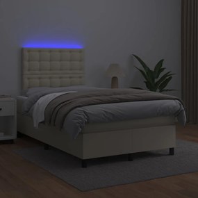 vidaXL Κρεβάτι Boxspring με Στρώμα &amp; LED Κρεμ 120x200 εκ. Συνθ. Δέρμα