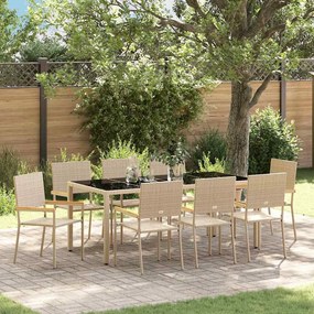 vidaXL Σέτ φαγητού για κήπο 9 pcs Μπεζ 190 x 90 x 75 cm