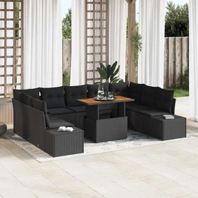 vidaXL Σετ Καναπέ Κήπου με αποθήκευση 10 pcs Μαύρο Πολυ ράταν
