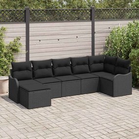 vidaXL Σετ Καναπέ Κήπου με μαξιλάρι 7 pcs Μαύρο Πολυ ράταν