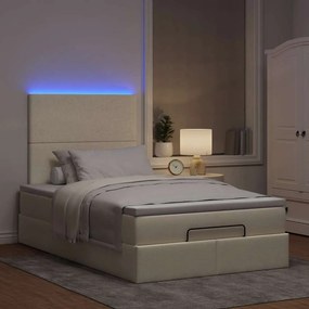 vidaXL Οθωμανικό κρεβάτι με στρώμα &amp; LEDs Cream 120x190cm ύφασμα