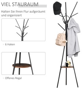 Σχάρα σε σχέδιο Scandi, ράφι ρούχων, γάντζοι 7 παλτών, μαύρο + καφέ