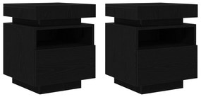 vidaXL Κομοδίνο με LED Φώτα 2 τμχ Μαύρο Δρυς 40x39x48,5 εκ