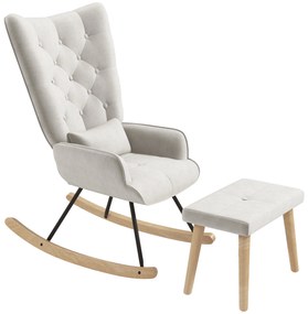 HOMCOM Πολυθρόνα Κουνιστή με Υποπόδιο, Επενδυμένη, Ψηλή Πλάτη, Όψη Βελούδου, έως 150 kg, Κρεμ Λευκό