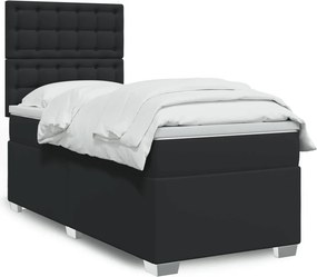 vidaXL Κρεβάτι Boxspring με Στρώμα Μαύρο 90x200εκ. από Συνθετικό Δέρμα