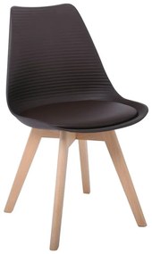 MARTIN STRIPE Καρέκλα Ξύλινο Πόδι, PP Καφέ  49x56x82cm [-Φυσικό/Καφέ-] [-Ξύλο/PP - PC - ABS-] ΕΜ136,01S