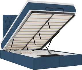 vidaXL Οθωμανικό κρεβάτι με στρώμα &amp; LEDs Μπλε 120x200 cm Ύφασμα