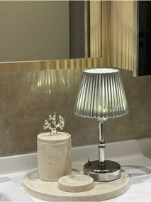 Ασύρματη επιτραπέζια λάμπα με ασημί δερμάτινη επένδυση και ασημί βάση Ασημί