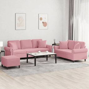 vidaXL Σαλόνι Σετ 3 Τεμαχίων Ροζ από Βελούδο με Μαξιλάρια