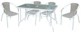 BALENO Set Τραπεζαρία Κήπου: Τραπέζι + 4 Πολυθρόνες Μέταλλο Βαφή Άσπρο - Wicker Beige -  Table:110x60x71 Seat:53x58x77