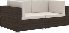 vidaXL Γωνιακά Καθίσματα Τμηματικά 2 τεμ. Καφέ Συνθ. Ρατάν + Μαξιλάρια