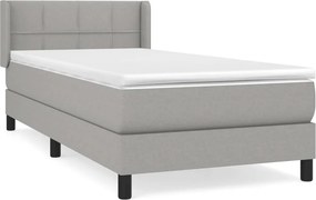 vidaXL Κρεβάτι Boxspring με Στρώμα Ανοιχτό Γκρι 90x190 εκ. Υφασμάτινο