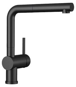 Blanco Linus-S SILGRANIT® Black Matt Μπαταρία Κουζίνας με Περιστρεφόμενο Ρουξούνι και Μεταλλικό Αποσπώμενο Ντους