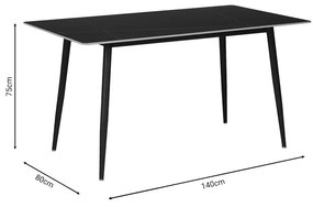 Τραπέζι Gustas pakoworld μαύρο μαρμάρου sintered stone-πόδι μαύρο μέταλλο 140x80x75εκ