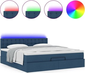 vidaXL Οθωμανικό κρεβάτι με στρώμα &amp; LEDs Μπλε 180x200cm ύφασμα
