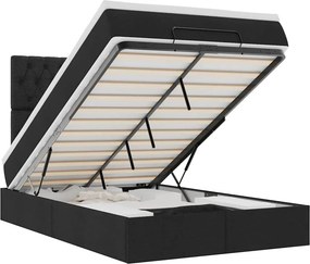 vidaXL Οθωμανικό κρεβάτι με στρώμα &amp; LEDs Μαύρο 120x190 cm Ύφασμα