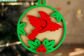 Σετ των 3 Intra απο ξύλο plywood 3mm-4mm πάχος Χριστουγεννιάτικο στολίδι Cardinal Memorial|CNC Δίασταση 8x8 cm INTRAFABR-107885919