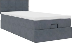 vidaXL Οθωμανικό κρεβάτι με στρώμα &amp; LEDs Σκούρο γκρι 90x190cm Velvet
