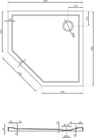 Mexen Flow πενταγωνικός ντους slim 80 x 80 cm, μαύρο ματ - 46P708080