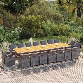 Σετ Τραπεζαρίας Κήπου 19 τεμ. Γκρι Συνθετικό Ρατάν με Μαξιλάρια