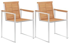 vidaXL Καρέκλες Κήπου 2 τεμ. από Μασίφ Ξύλο Teak/Ανοξείδωτο Ατσάλι
