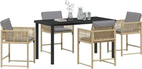 vidaXL Σέτ φαγητού για κήπο 5 pcs Μπεζ συνθετικό ρατάν