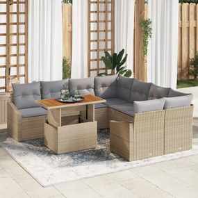 vidaXL Σέτ φαγητού για κήπο με μαξιλάρι 9 pcs Μπεζ και Γκρι