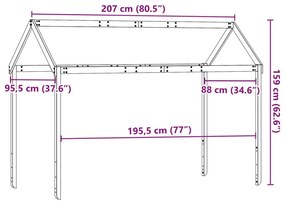 Οροφή Κρεβατιού Παιδική Καφέ 207x95,5x159 εκ. Μασίφ Ξύλο Πεύκου - Καφέ