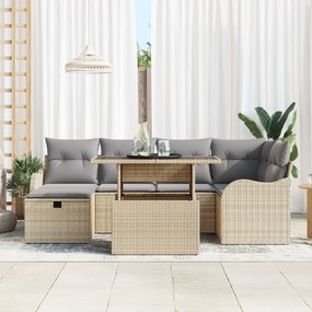 vidaXL Σετ 7 Τεμαχίων Σαλονιού Κήπου με Μαξιλάρια Μπεζ Πολυ Ρατάν