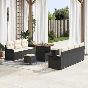 vidaXL Σετ Καναπέ Κήπου Ρυθμιζόμενο ύψος 10 pcs Μαύρο συνθετικό ρατάν